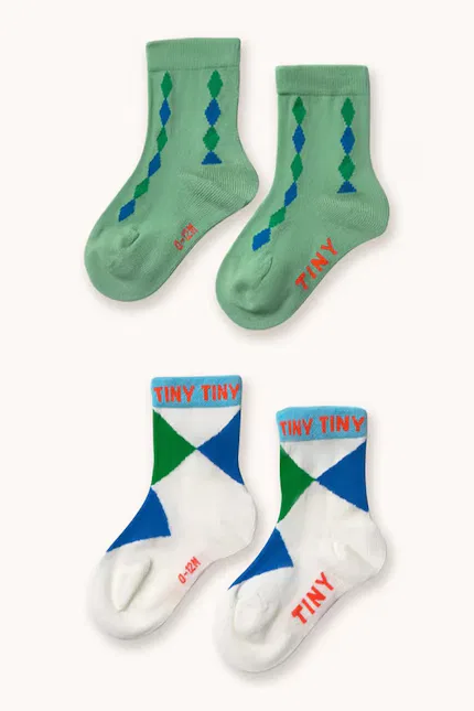 Носки детские с узором Diamond Medium Socks 2 шт Tinycottons, бирюзовый