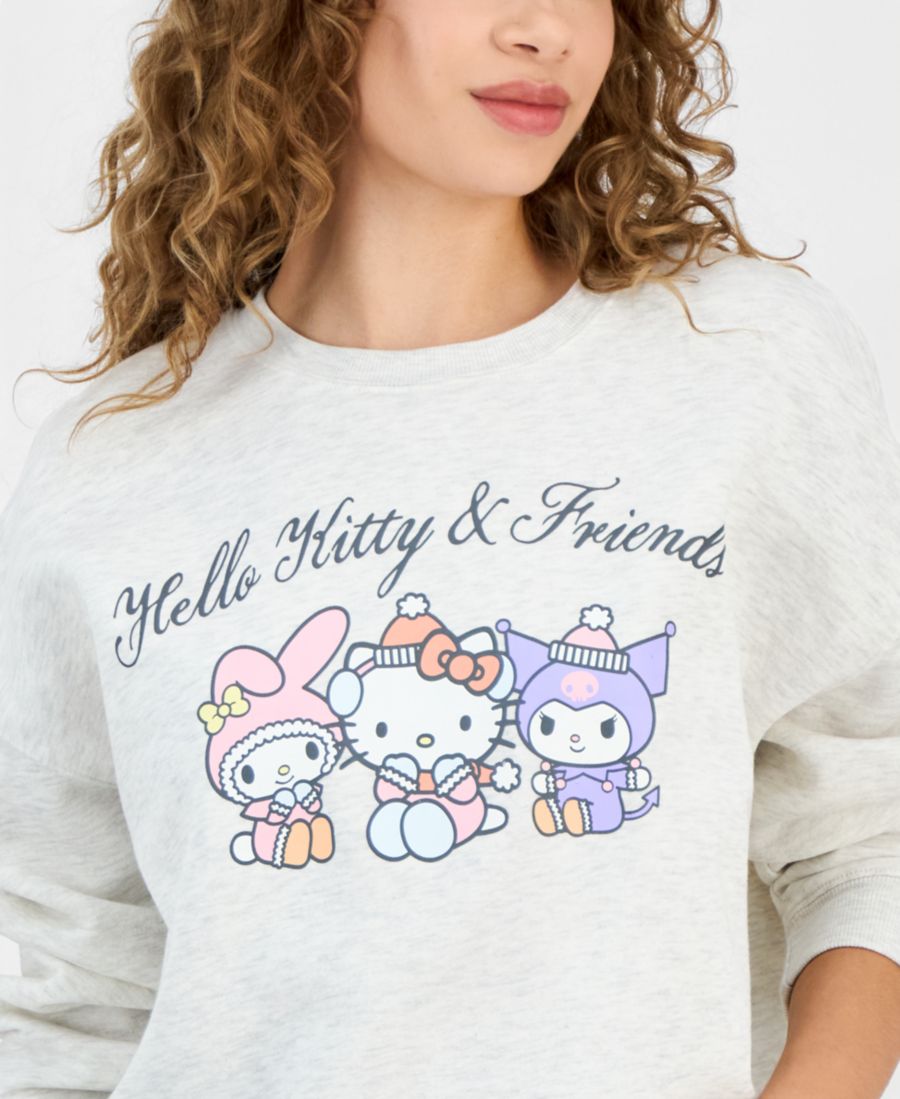 Детская флисовая толстовка с круглым вырезом Hello Kitty & Friends Grayson Threads, The Label, Lt Heather Grey — фото 2