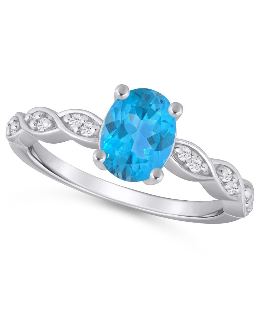 

Кольцо с аметистом (1,5 карата) и белым бриллиантом (1,20 карата) из белого золота 10 карат Macy's, Blue Topaz/White Gold