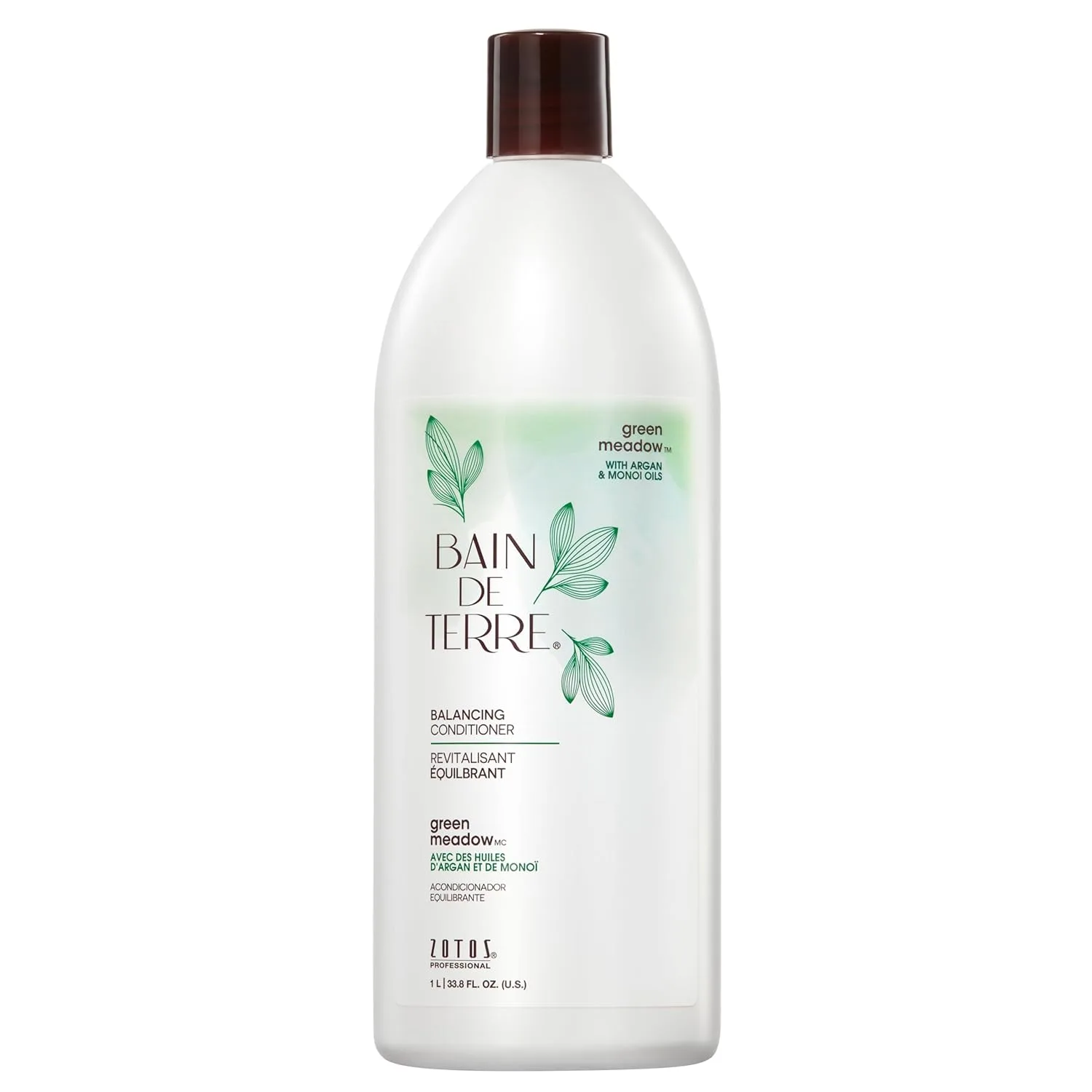 Кондиционер Bain de Terre Green Meadow Balancing для мягких, шелковистых и упругих волос с аргановым и монои маслами, без парабенов, для окрашенных волос, веганский (2 размера) 1000 мл (.)