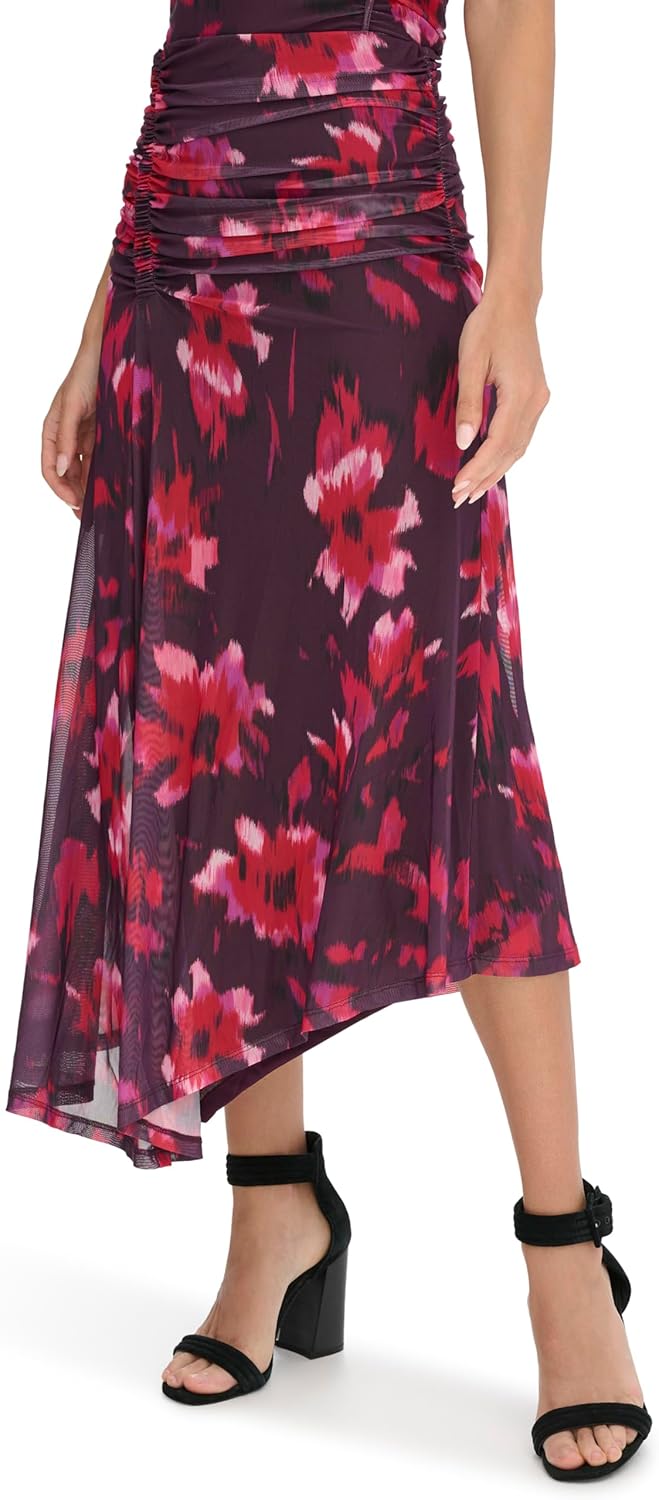 Женская юбка Calvin Klein с принтом и косым подолом, Aubergine Multi — фото 3