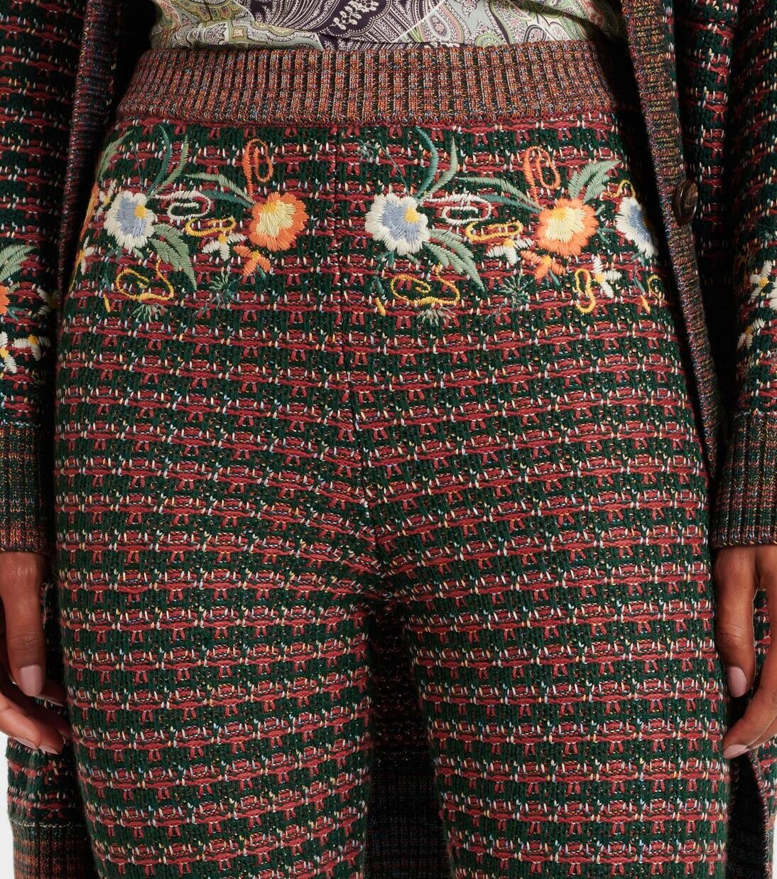 Расклешенные брюки с высокой посадкой и вышивкой Etro, цвет multicolour on white base — фото 4