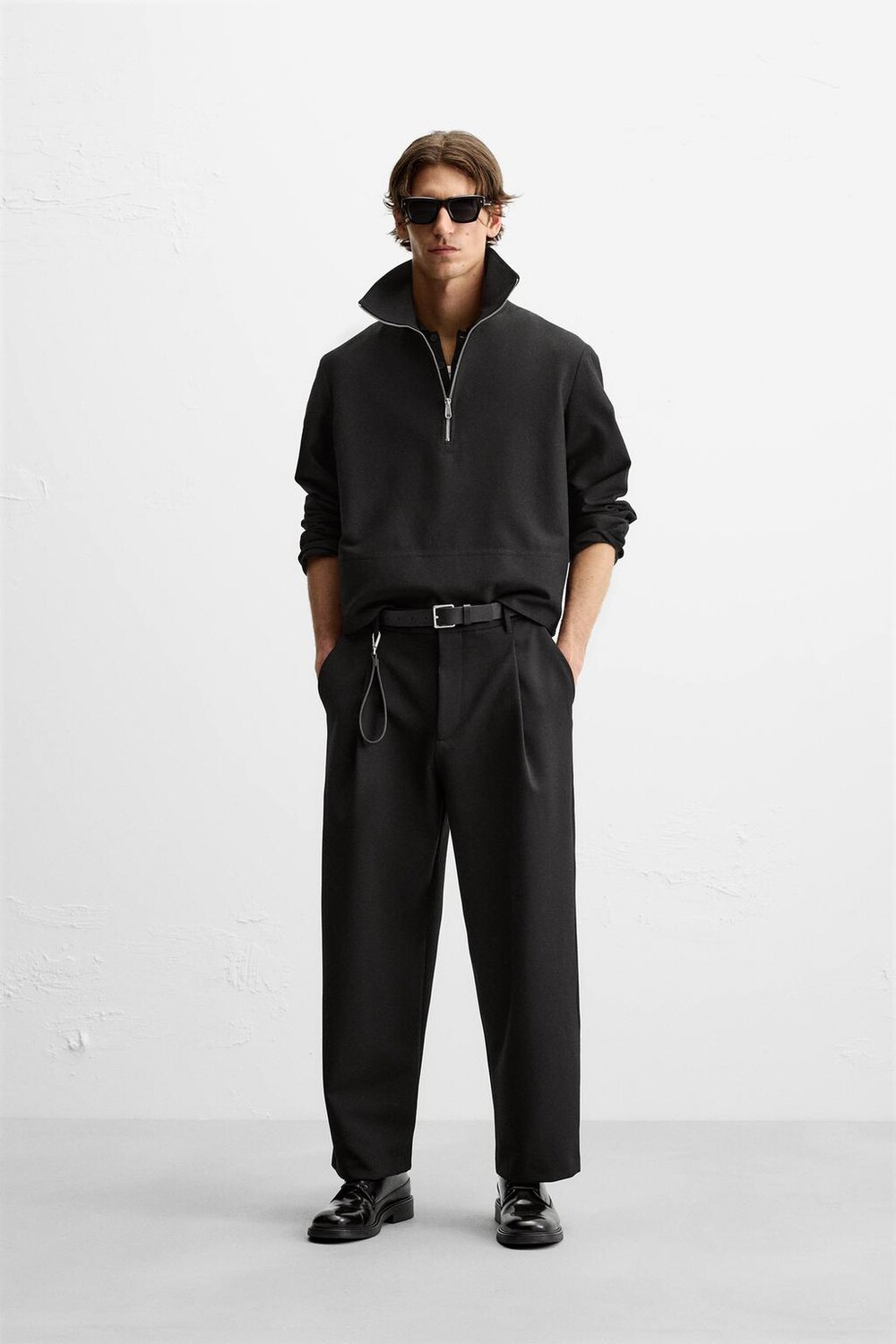 

Толстовка с капюшоном на четверть молнии ZARA, черный