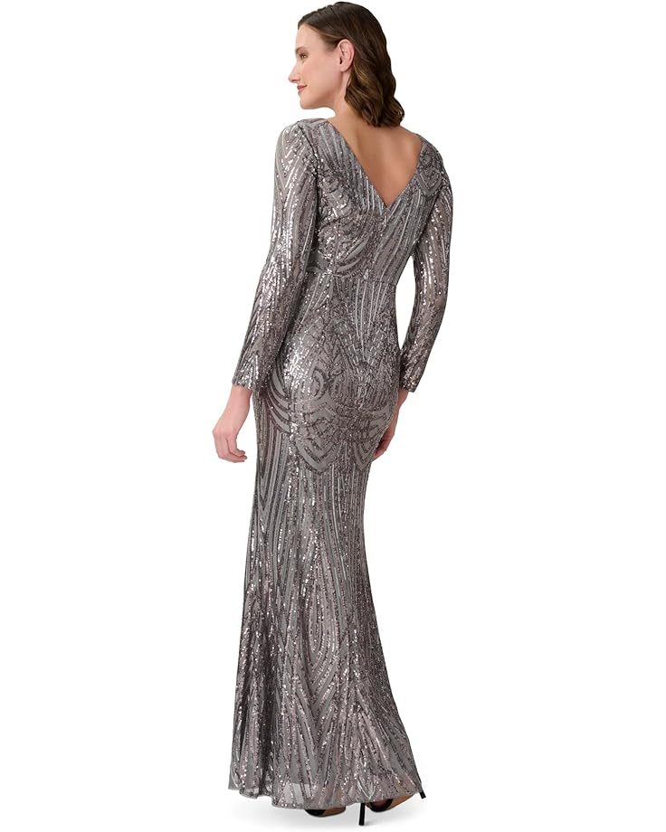 

Платье Adrianna Papell Long Sleeve Stretch Sequin Mermaid Gown, цвет Stone