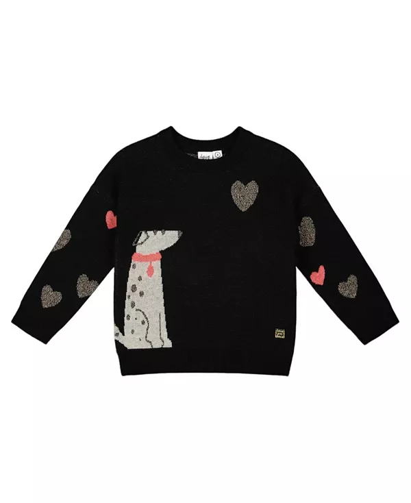 

Вязаный свитер для девочек с далматинцем и сердечками - для маленькой девочки Deux Par Deux, черный