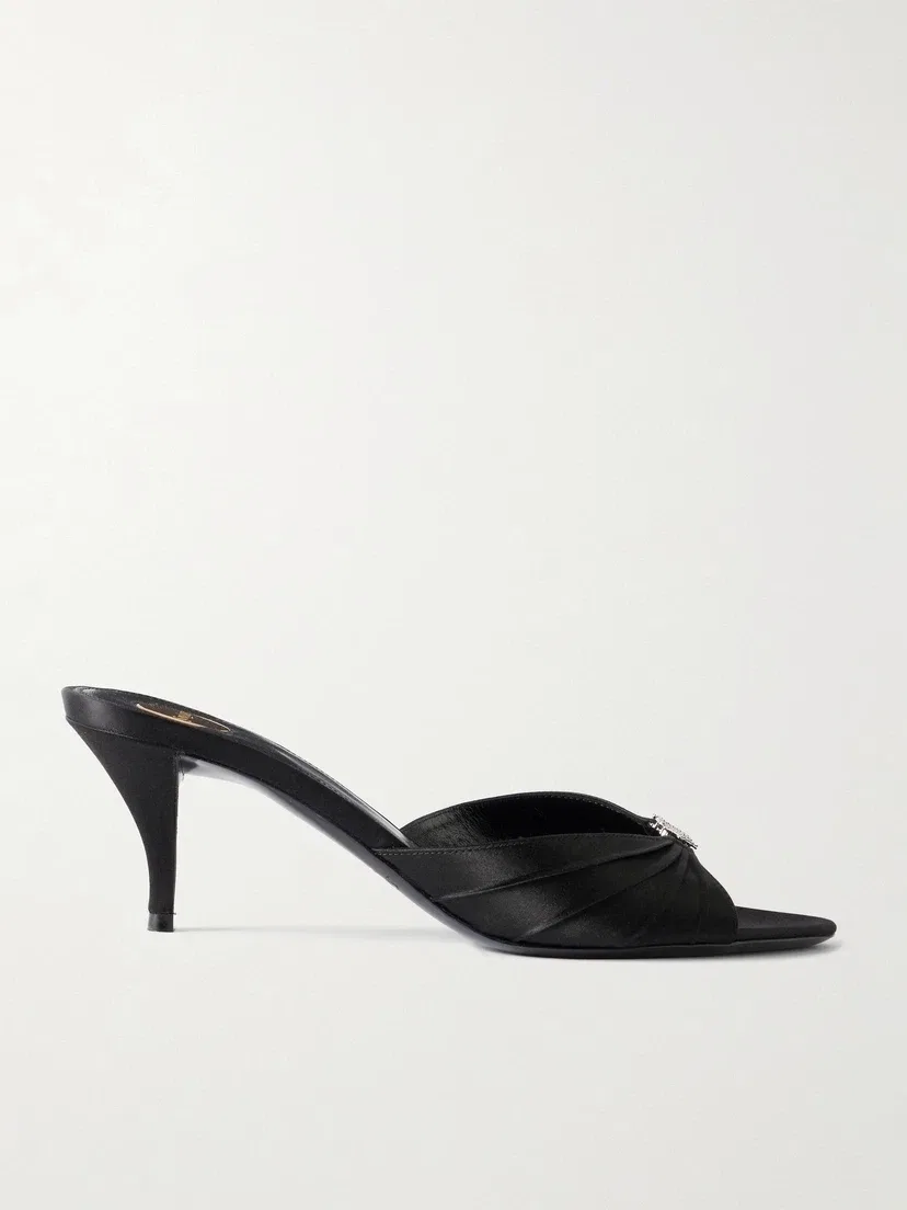 Туфли-мюли Jerry 60 из атласа с украшениями SAINT LAURENT, черный