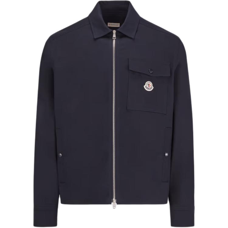 

Moncler Футболка-рубашка с молнией и нашивкой с логотипом, Marine Blue