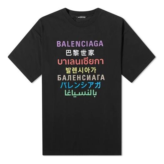 

Футболка multilingual printed short sleeve pullover for men black Balenciaga, черный