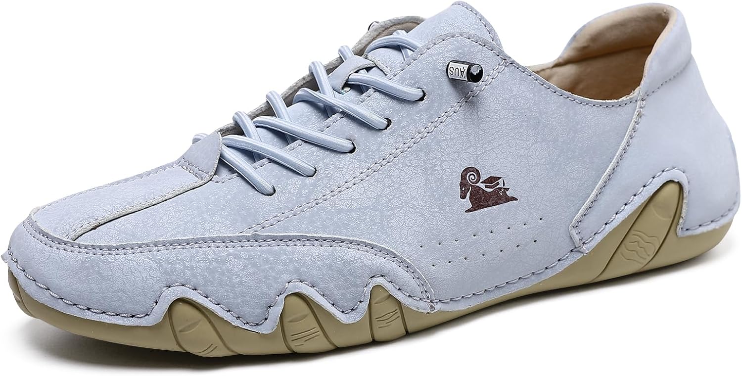 

Мужские низкие кроссовки ручной работы из водонепроницаемой кожи, мужские мягкие прогулочные туфли, мужская повседневная обувь Abborora, светло-голубой