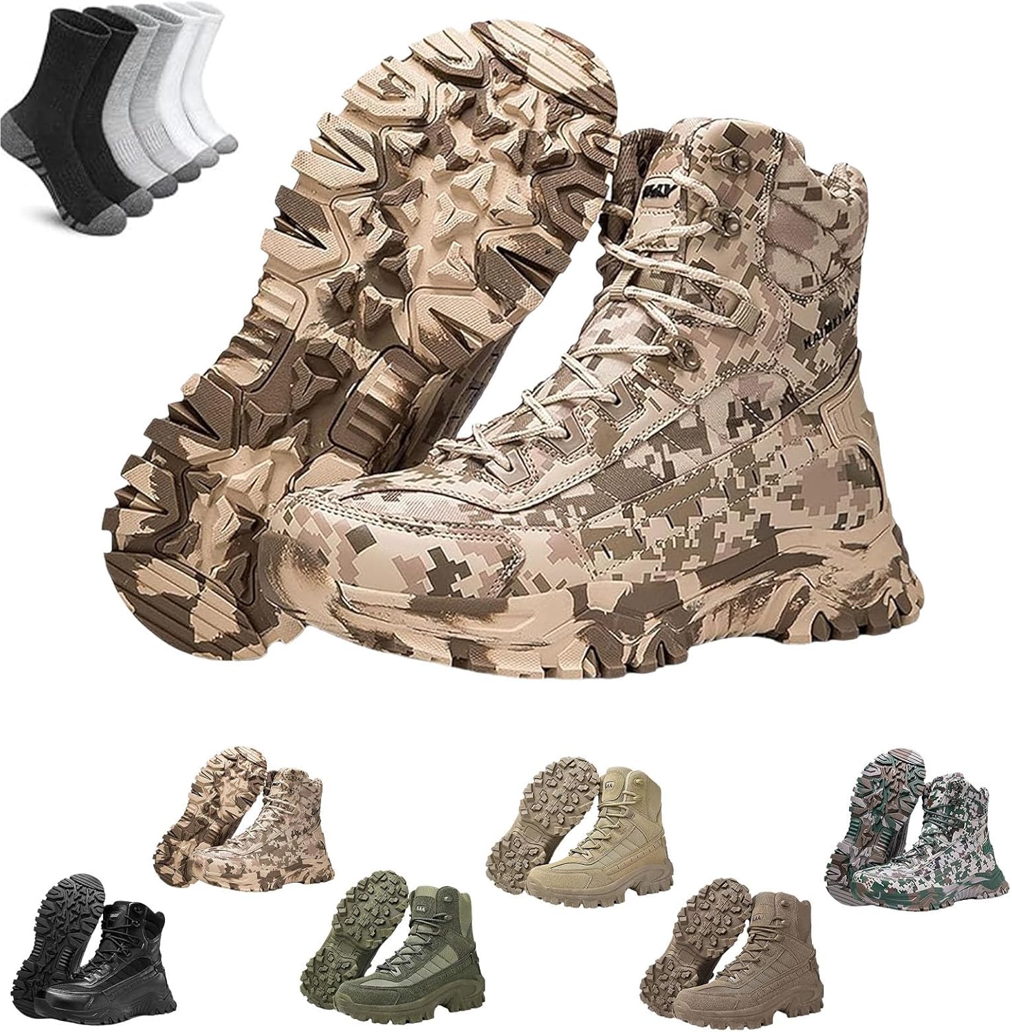 

Мужские ортопедические ботинки с защитой от проколов, водонепроницаемые, противоушибочные, походные, износостойкие и долговечные Generic, Camouflage San