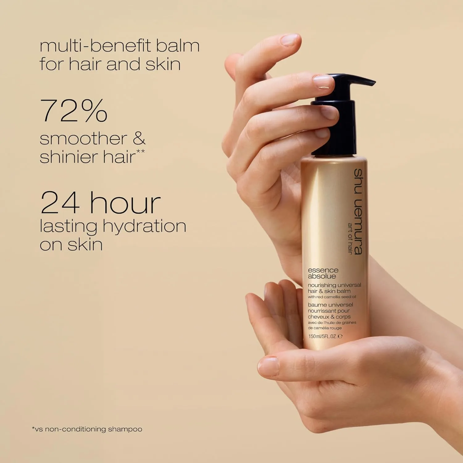 Питательный универсальный бальзам shu uemura art of hair Essence Absolue - интенсивно увлажняет и придает блеск, подходит для сухих волос и кожи, 140 мл, red — фото 4