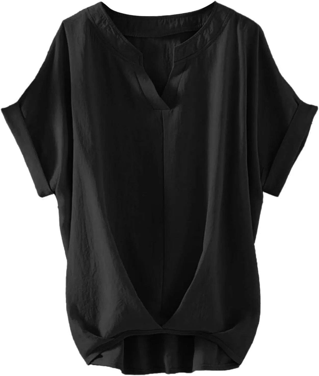 Блуза женская, V-образный вырез, свободный крой, Black
