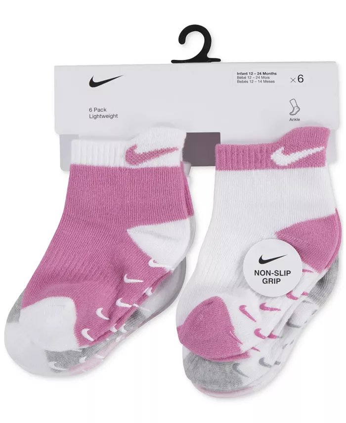 Носки с противоскользящей подошвой для малышей, набор из 6 пар Nike, розовый — фото 3