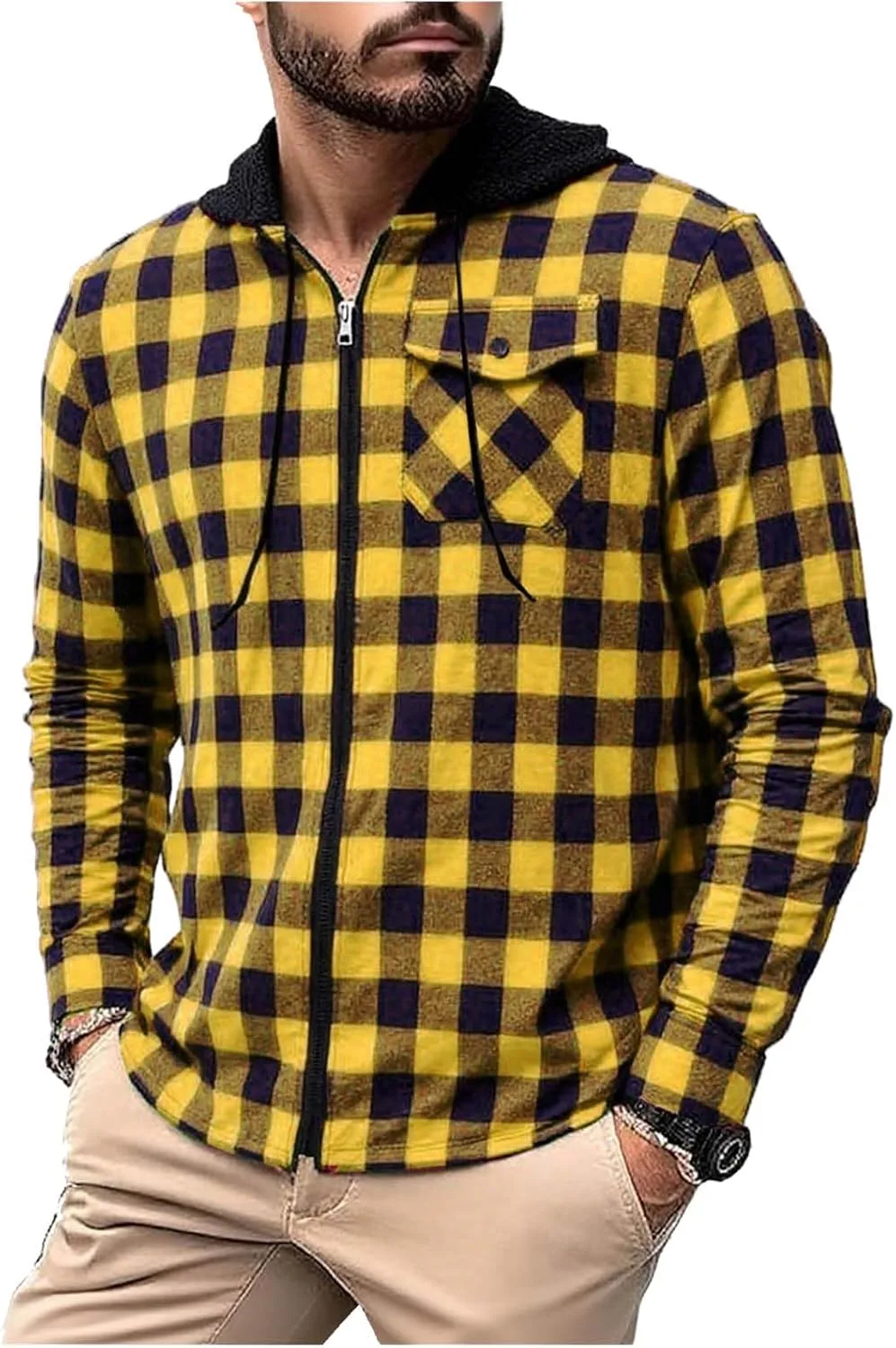 

Фланелевая рубашка-худи с капюшоном и карманами ABABC