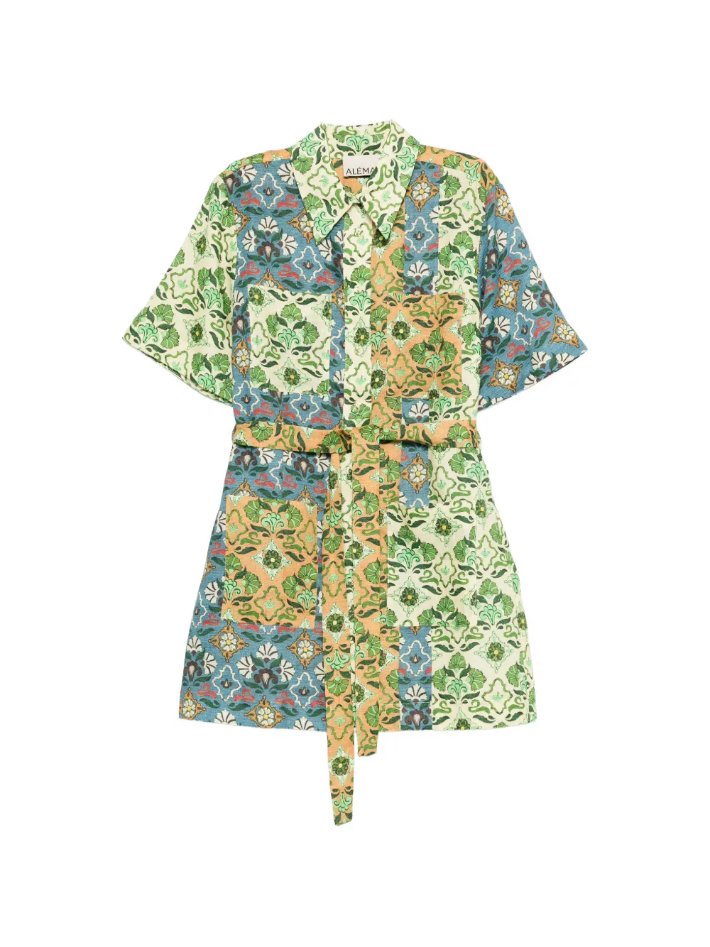 

Мини-платье Ali с цветочным принтом и поясом, сшитое из разных тканей Alemais, зеленый