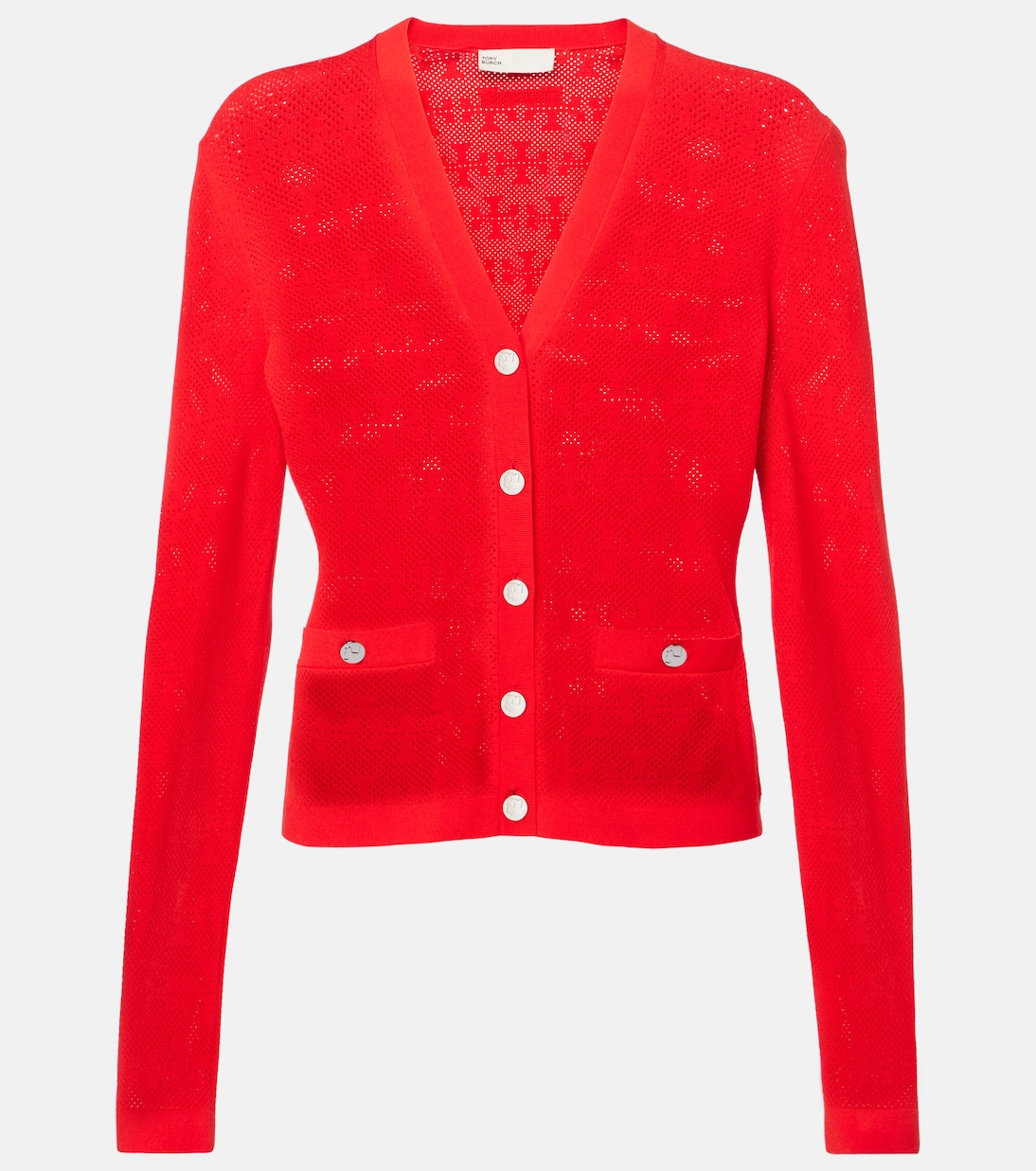 

Кардиган с жаккардовым узором Monogram T Tory Burch, Blazing Red