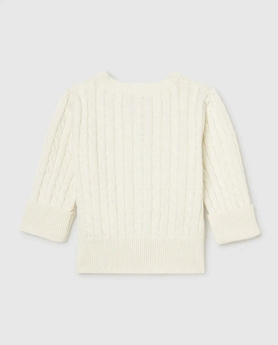 Вязаный хлопковый кардиган для маленькой девочки с узором «косы» Polo Ralph Lauren, белый — фото 3