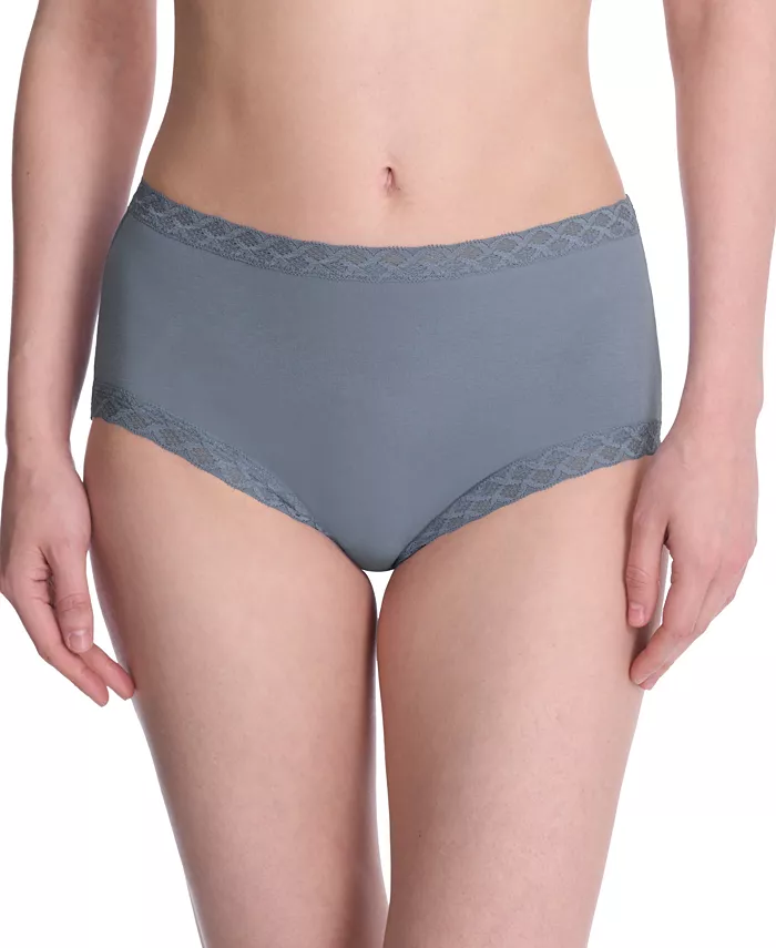 

Трусики-брифы из хлопка с высокой посадкой и кружевной отделкой Bliss 755058 Natori, серый