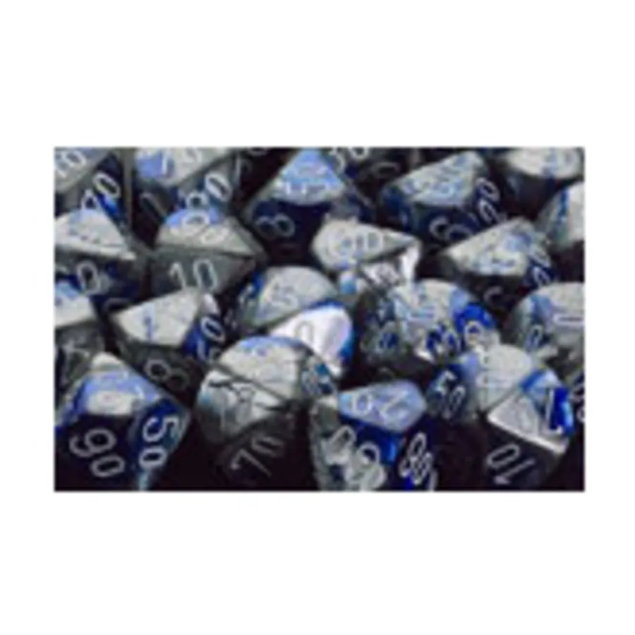 

d10 Синий и стальной с белым (10), Dice - Gemini - d10 (Chessex)