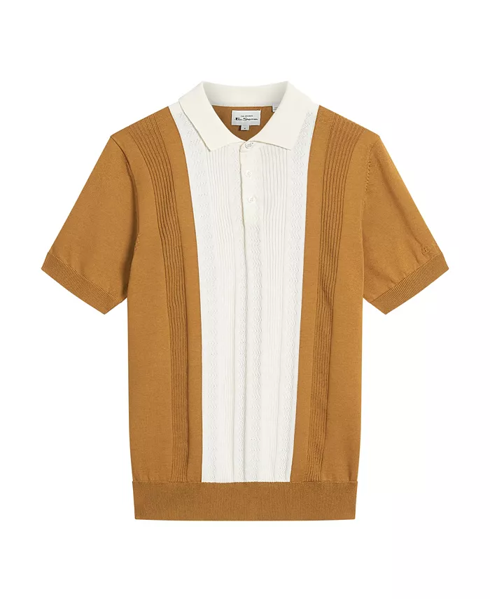 

Мужская короткорукавная поло с фактурной блочной полоской Ben Sherman, коричневый