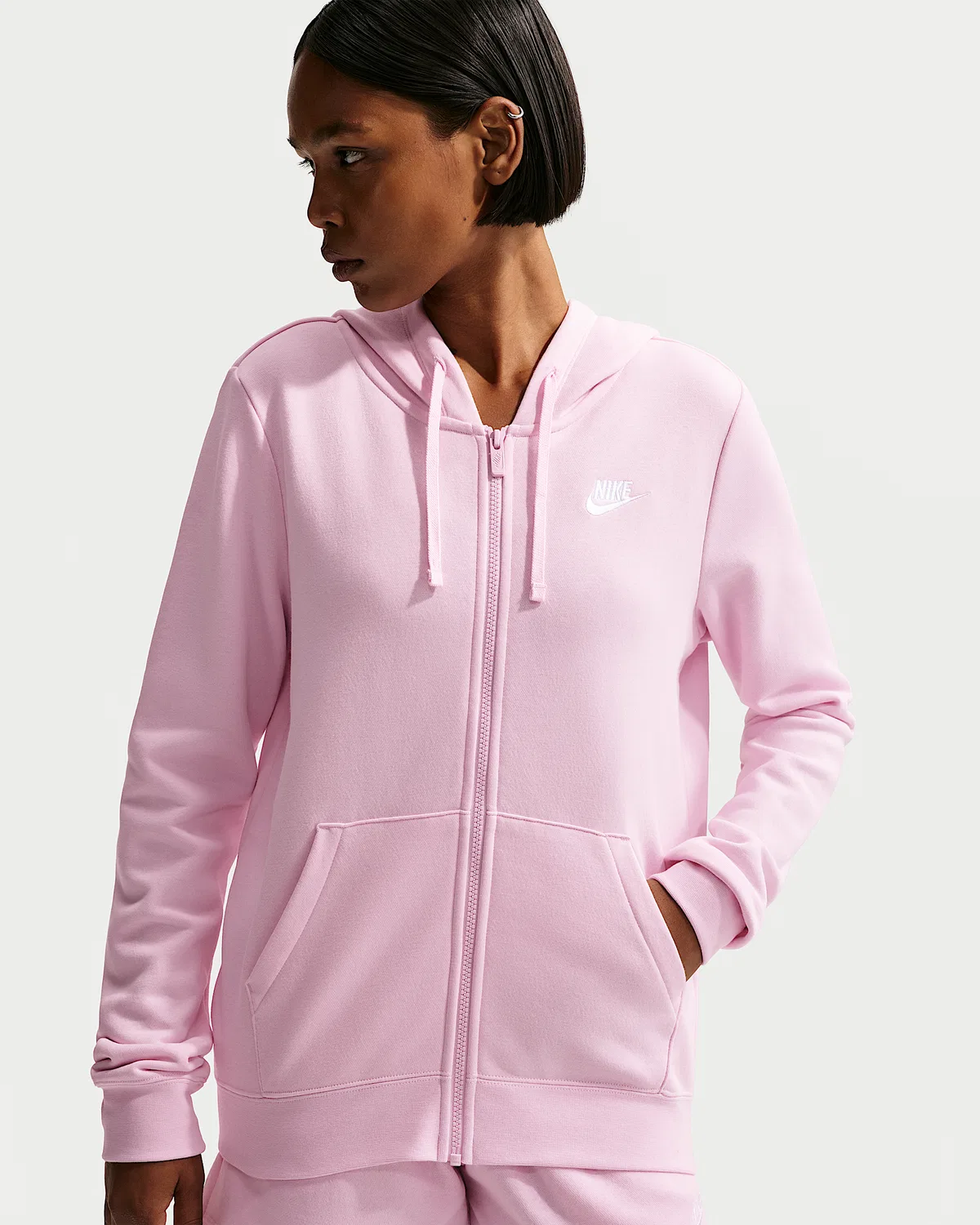 Женская флисовая худи Nike Sportswear Club Fleece на молнии, Pink Foam/White