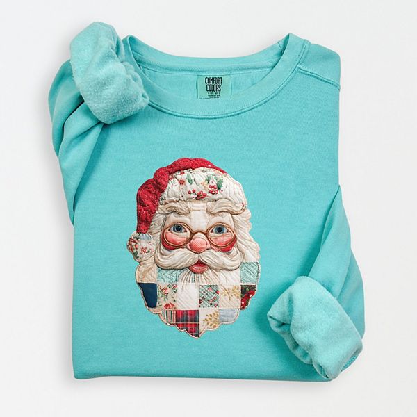 

Свитшот женский легкий garment dyed с принтом в виде лица Санты Simply Sage Market, Chalky Mint