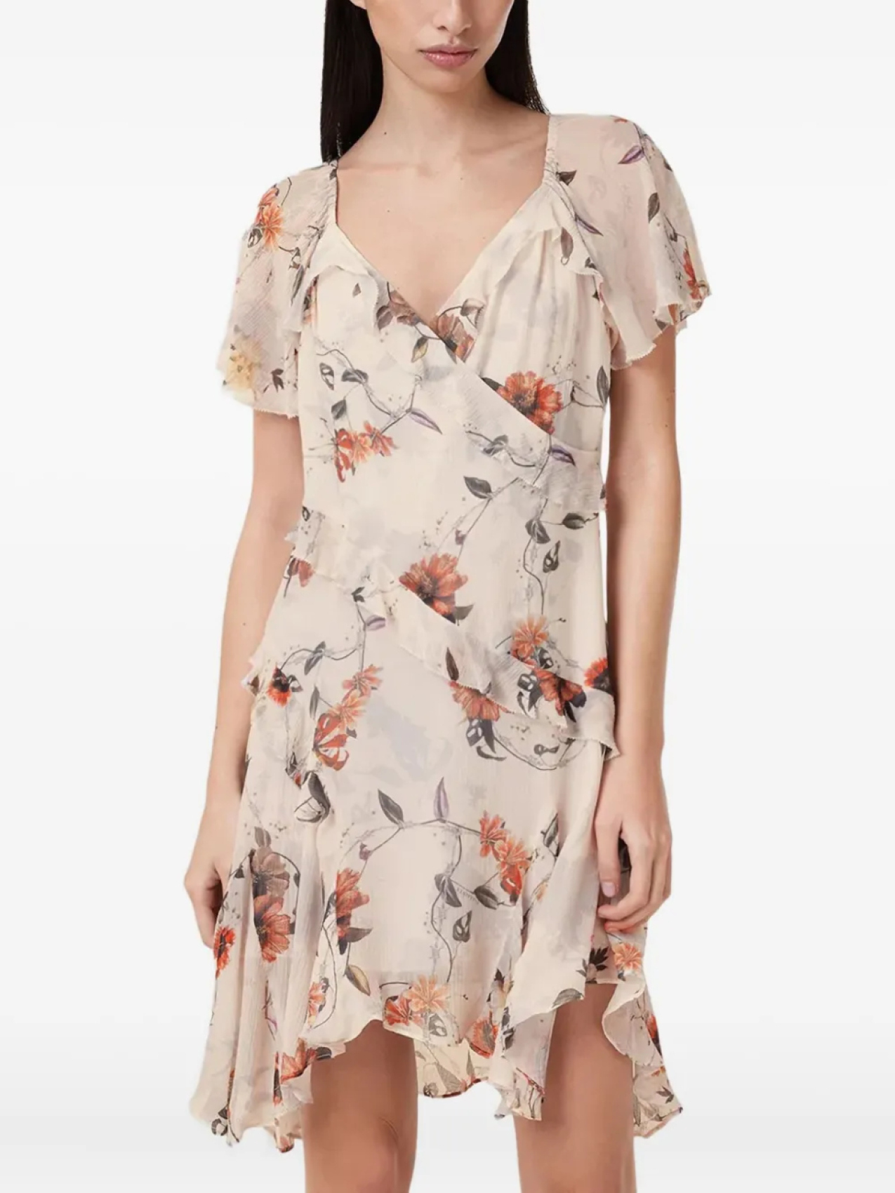 

Платье AllSaints Darma с цветочным принтом и оборками, нейтральный