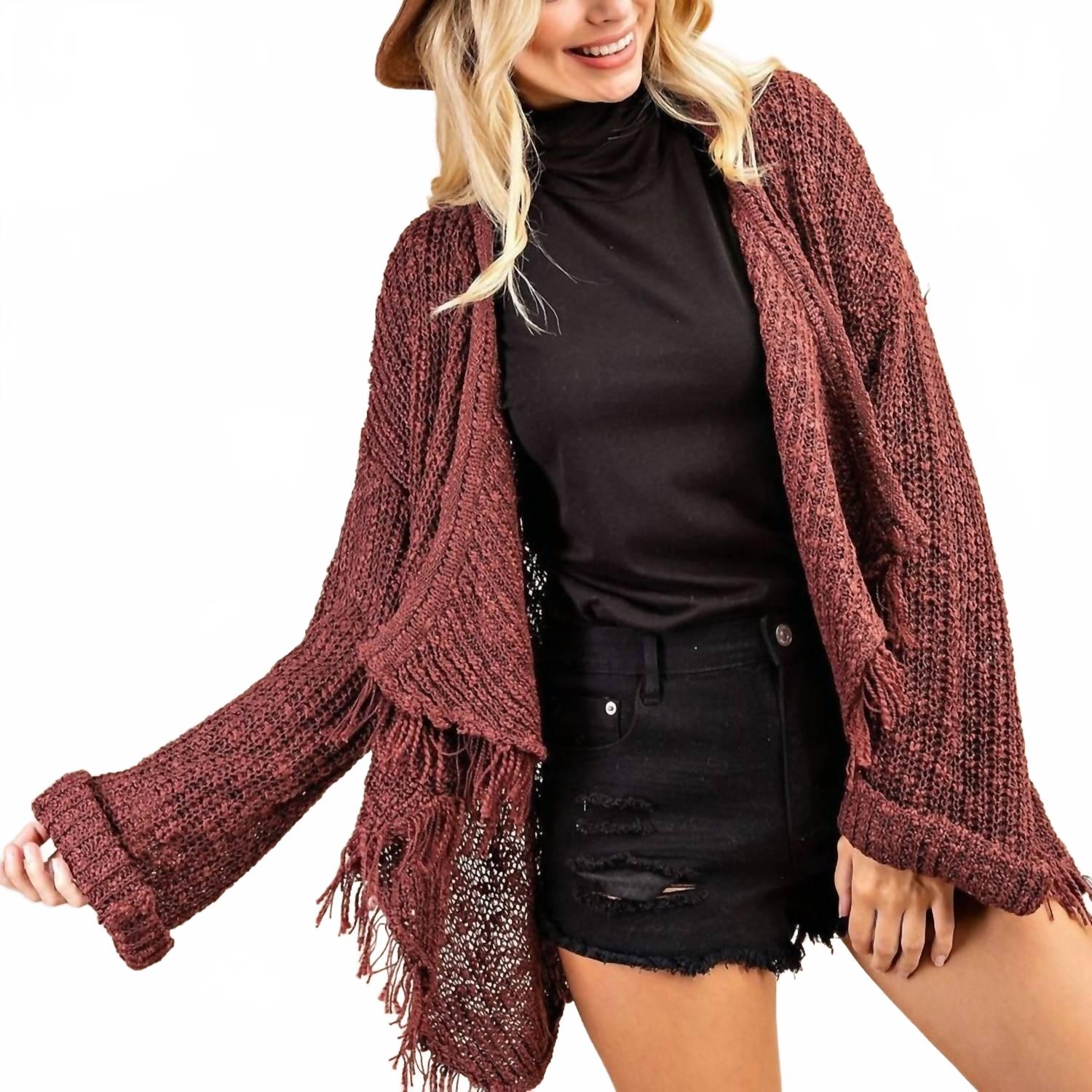 

Кардиган с бахромой и драпировкой в бордовом цвете 143 STORY