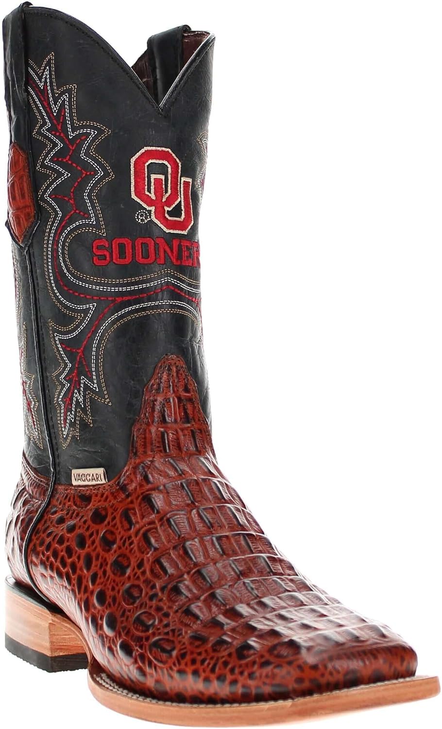 

Мужские ковбойские сапоги Vaccari Jackson из настоящей кожи с фактурой аллигатора и вышивкой лиги NCAA, широкий квадратный носок, Oklahoma Sooners