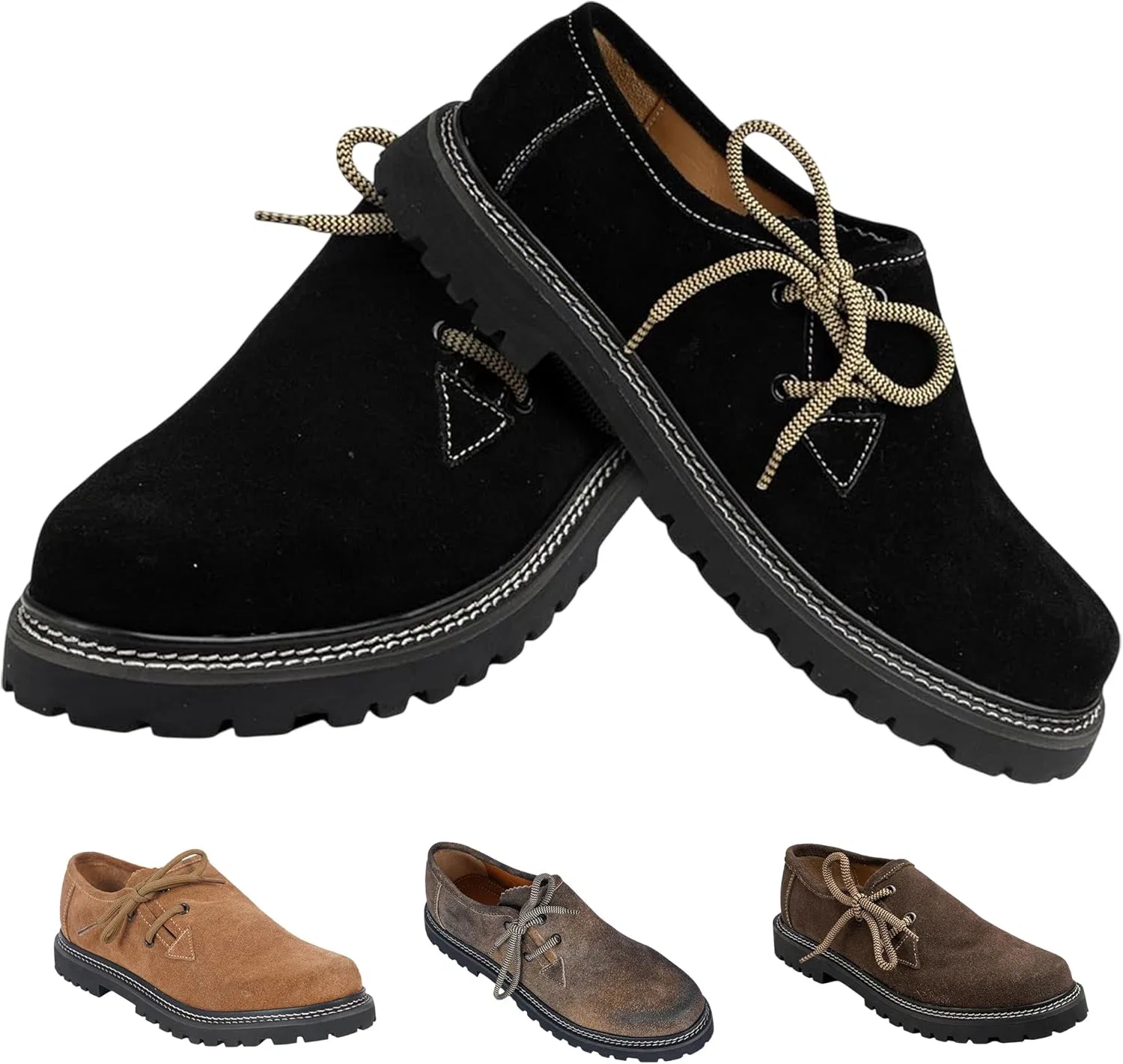 Традиционные немецкие кожаные туфли Haferlschuhe, оригинальные, ручной работы, из замши, с двумя шнурками German Wear, Black — фото 2