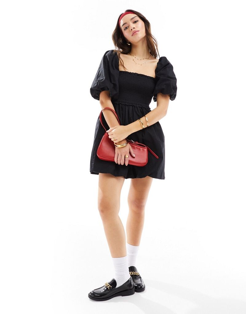 

Черное платье мини из поплина с присборенными краями Miss Selfridge