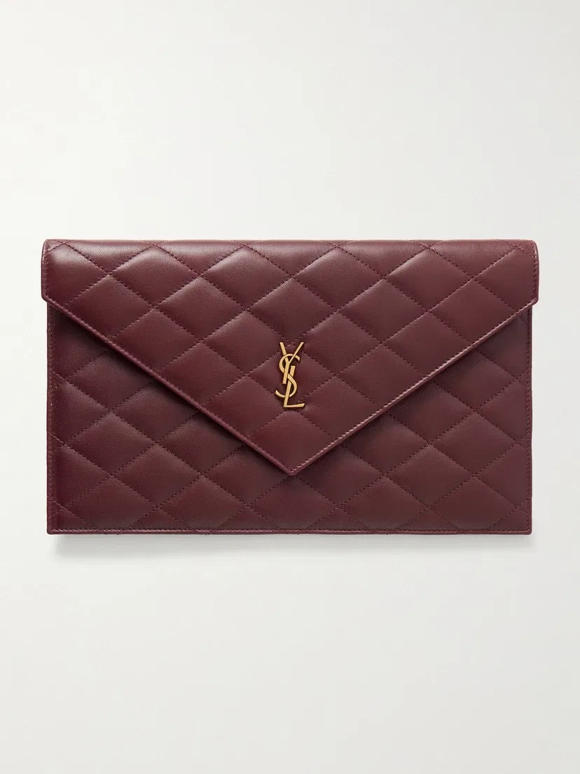 Клатч из стеганой кожи SAINT LAURENT, бордовый