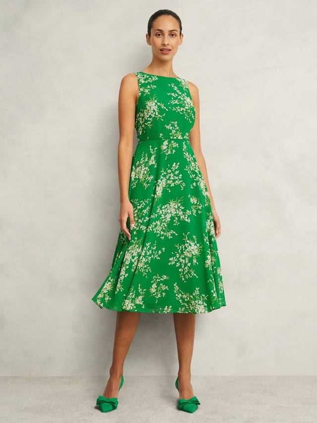 

Миниатюрное платье карли в цветочек Hobbs, цвет Green Ivory