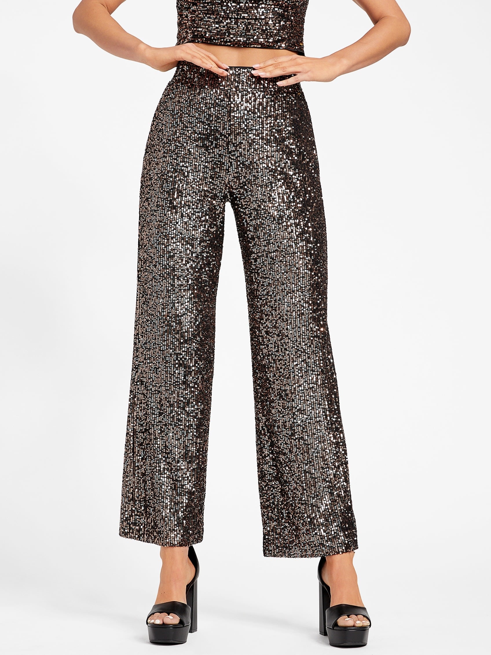 

Брюки-палаццо с пайетками Holly Guess Factory, цвет rich brown multi