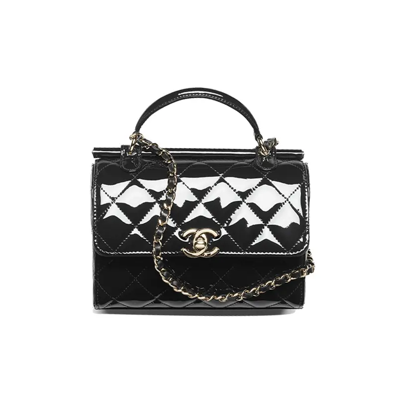 

CHANEL Чёрная женская сумка через плечо из лаковой кожи телёнка