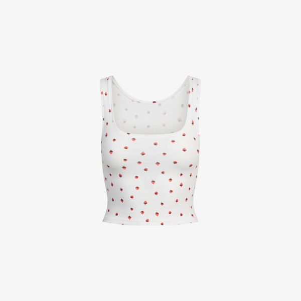 

Футболка-майка из хлопкового джерси с рельефным принтом Skims, цвет snow strawberry print