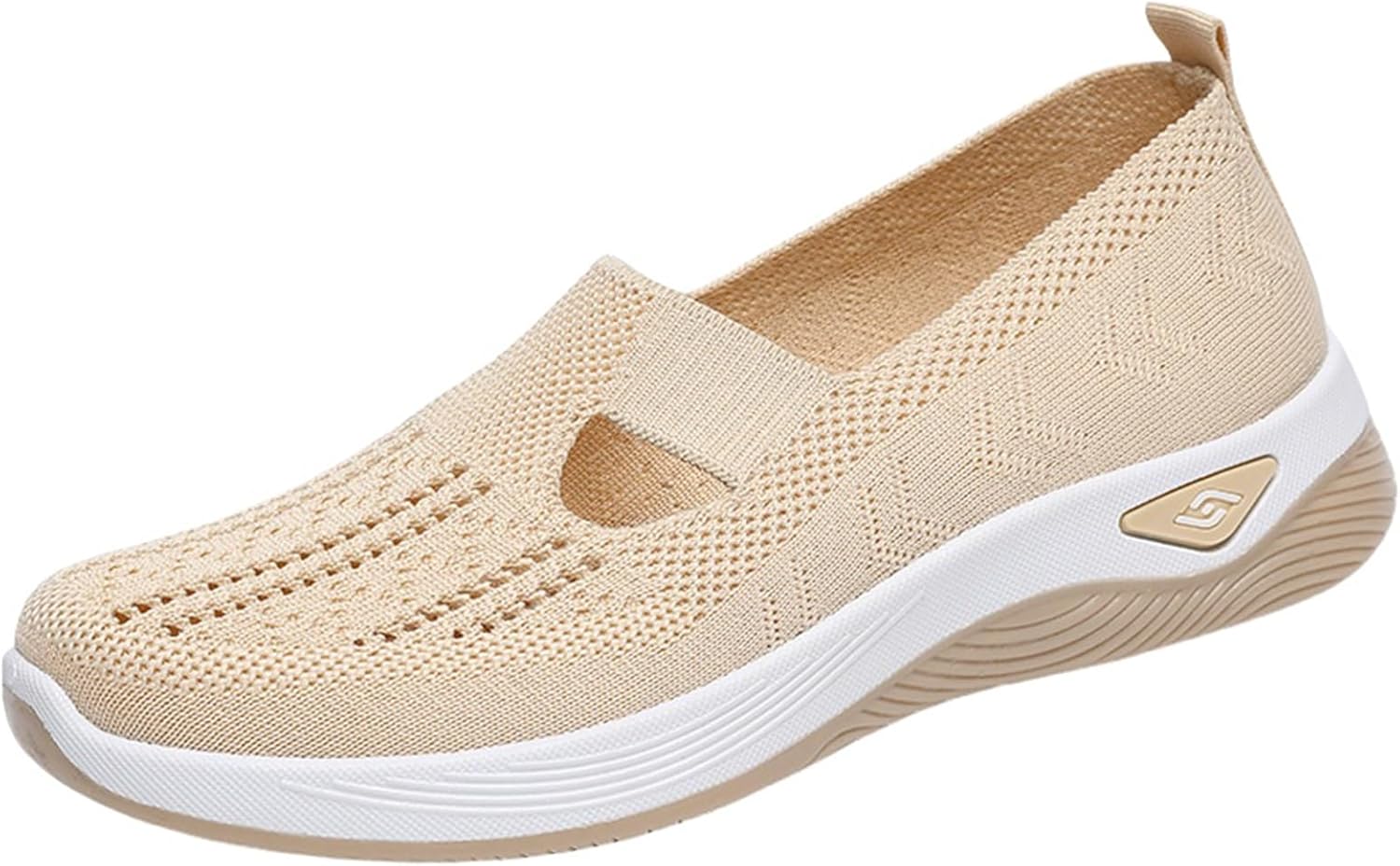 

Дышащие мягкие туфли, легкие повседневные кроссовки, с упором на свод стопы, мягкая подошва, удобная обувь для ходьбы, обувь для пожилых, комфортная для дома и улицы Canbebig, бежевый