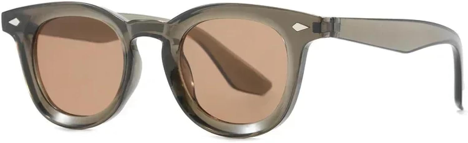 

Мужские солнцезащитные очки в стиле ретро с круглыми линзами, прозрачные линзы цвета океана, защита от УФ-излучения UV400, женские модные очки с заклепками TVTBBVV, Olive Green Tea