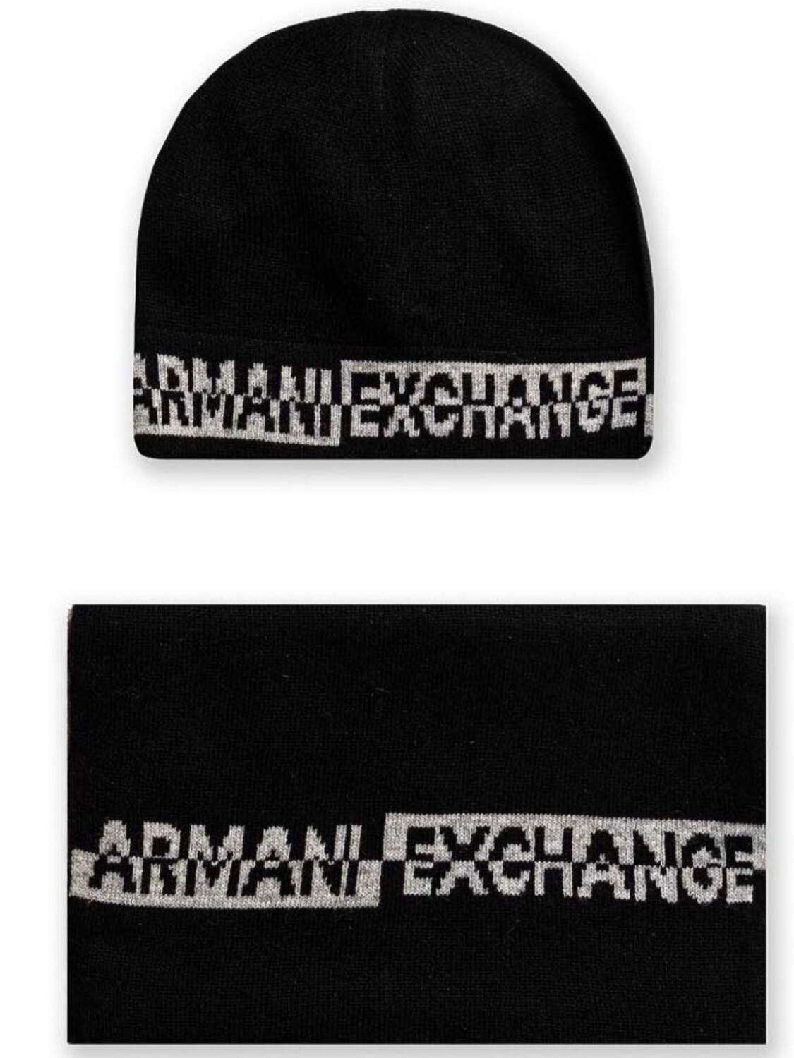 

Комплект Armani Exchange из шарфа и шапки, связанный интарсией, черный