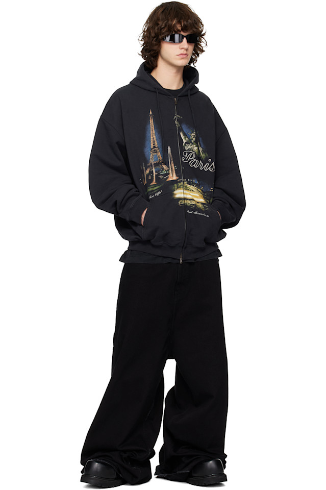 Туристическая толстовка на молнии с надписью «Париж» Vetements, черный — фото 4