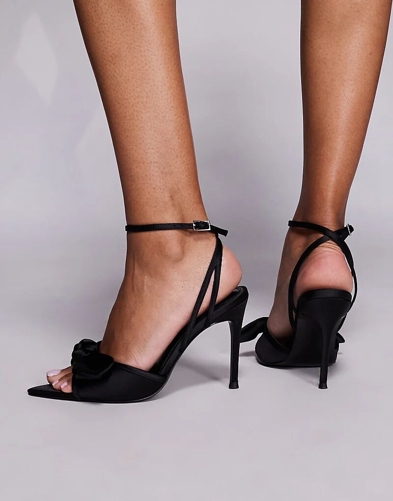Мюли Nellie на высоком каблуке с бантом от ASOS DESIGN из черного атласа — фото 2