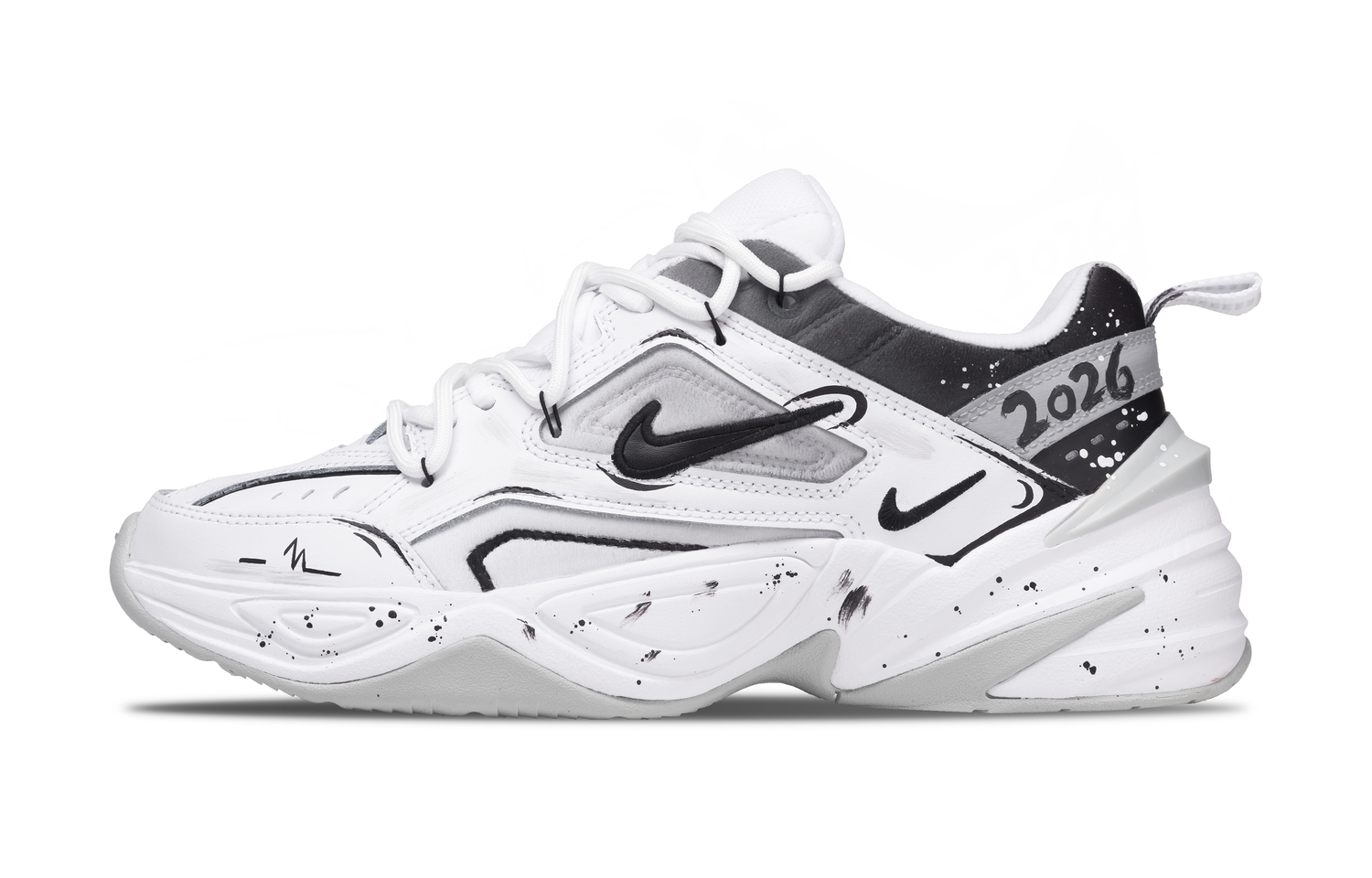 

Кроссовки M2K Tekno Immediate Success с амортизацией, устойчивые к истиранию, дышащие, увеличивающие рост, низкие, массивные Nike, белый черный gradient