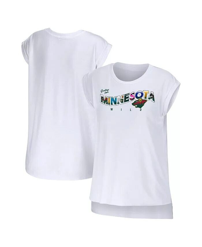 

Женская белая футболка Minnesota Wild Greetings From Muscle Wear By Erin Andrews