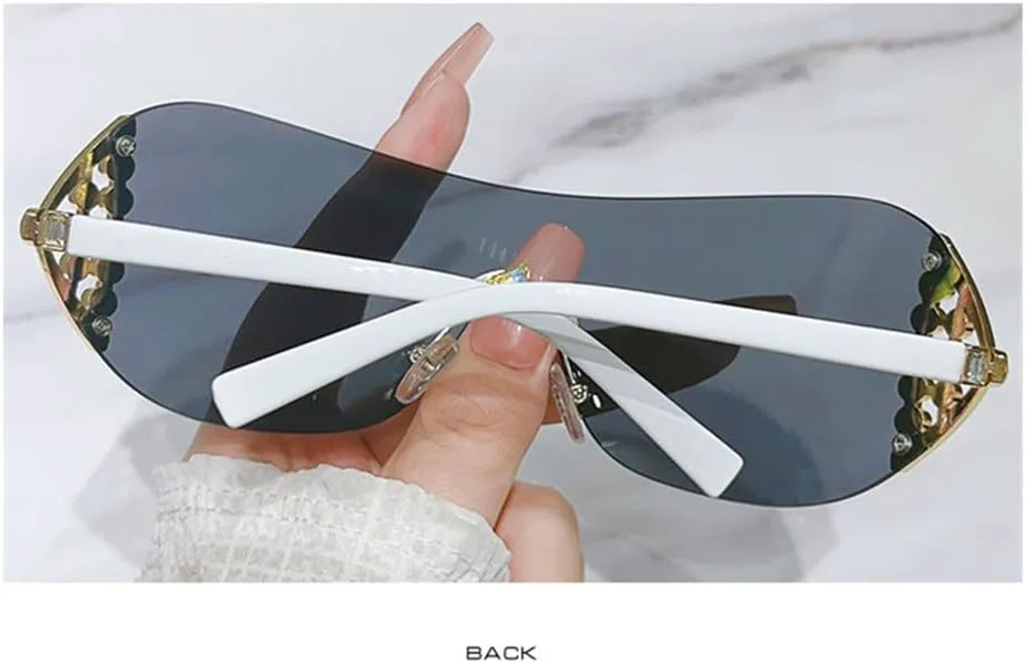 

Солнцезащитные очки без оправы, модель 2027, крупные солнцезащитные очки с бриллиантами для женщин, в стиле стимпанк, с защитой от ультрафиолета UV400 MTZJH, Silver