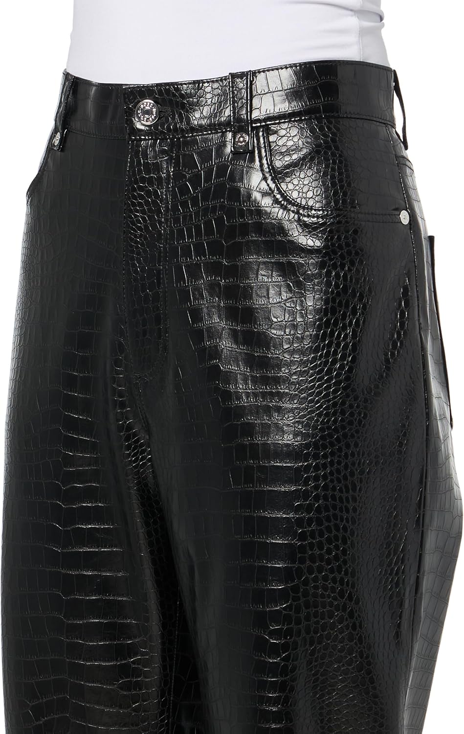BOSS Мужские кожаные брюки Jaby Textured Friendly, Black Oil — фото 3
