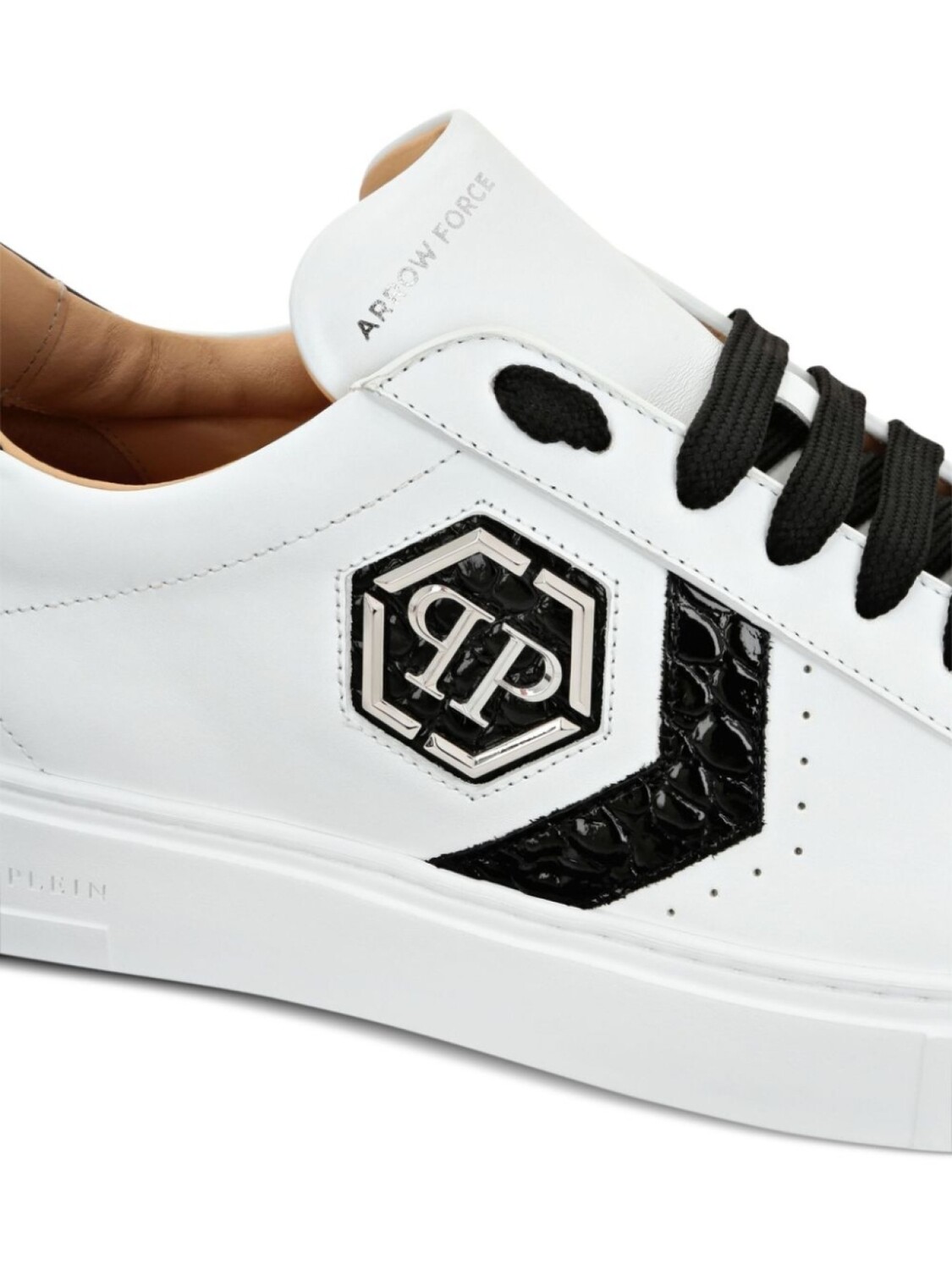 Philipp Plein кожаные кроссовки с логотипом и нашивками, белый — фото 3