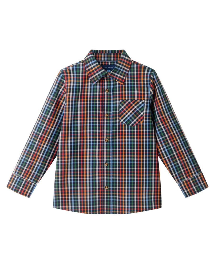 

Детская рубашка для мальчиков в сине-клетчатую расцветку Andy & Evan, Navy plaid