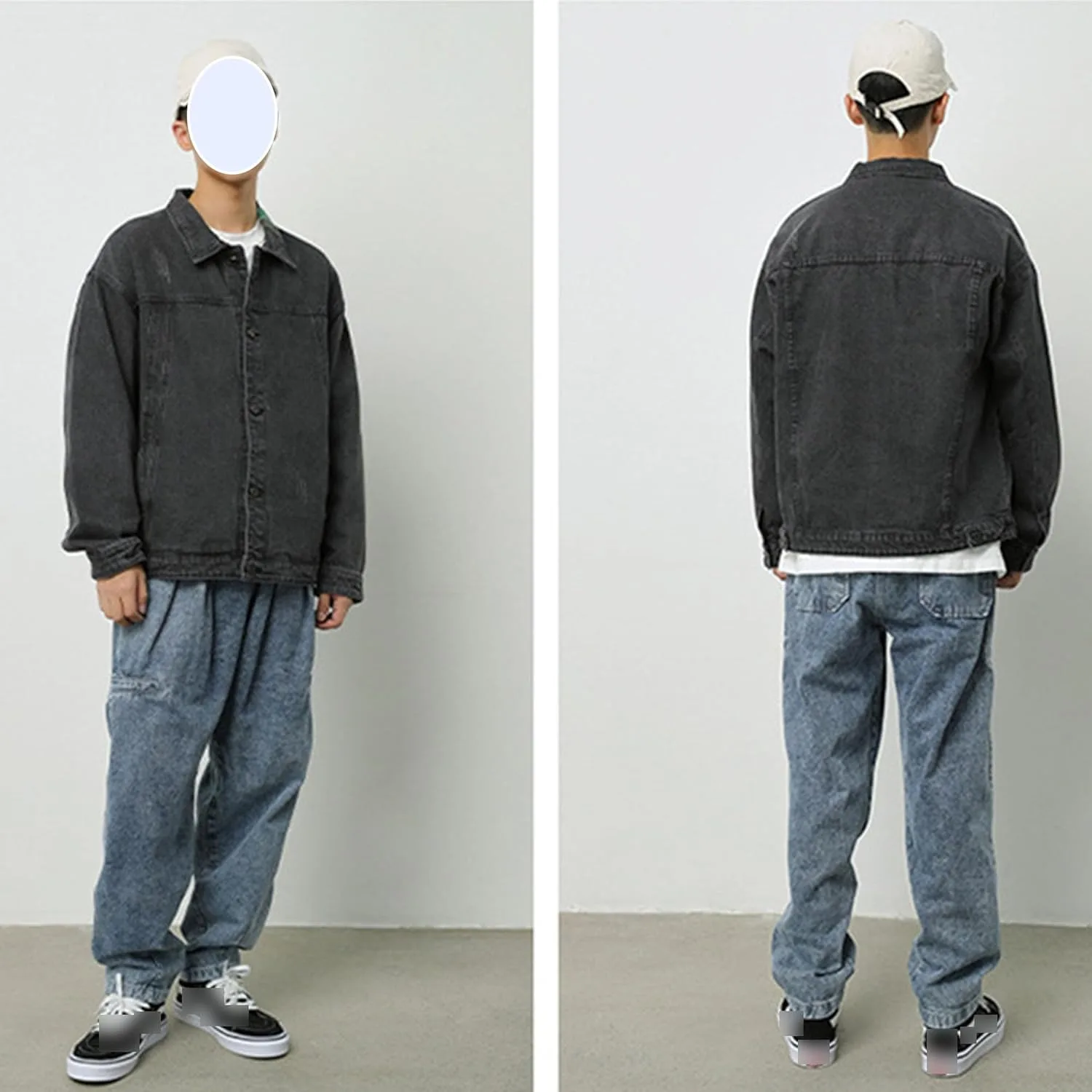 Мужская повседневная классическая винтажная джинсовая куртка Regular Fit Motorcycle Denim Jacket Generic, черный — фото 3