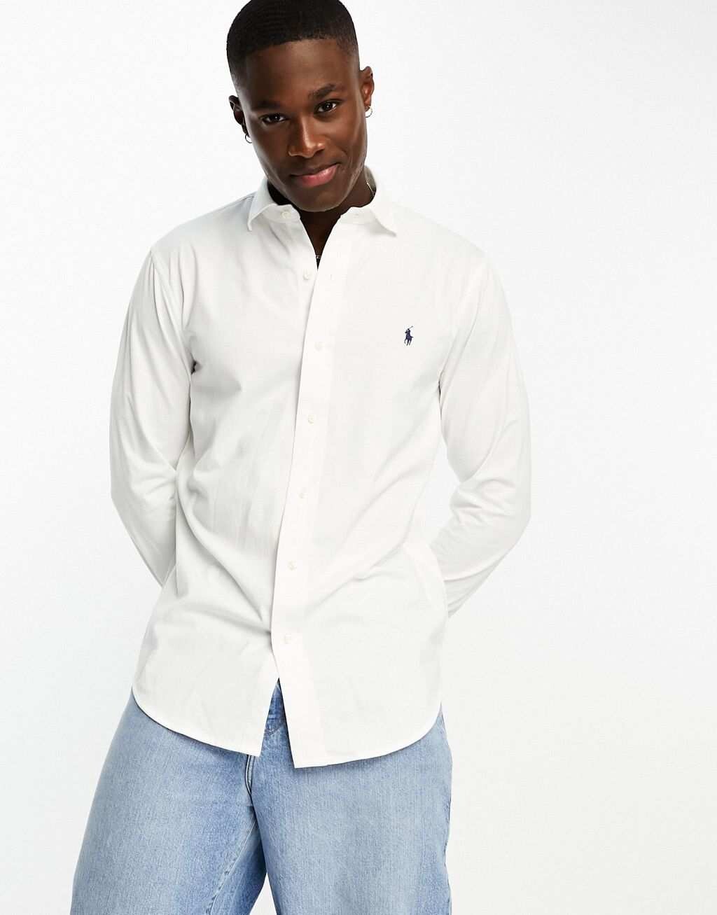 

Белая спортивная рубашка из джерси с воротником-стойкой и логотипом Polo Ralph Lauren