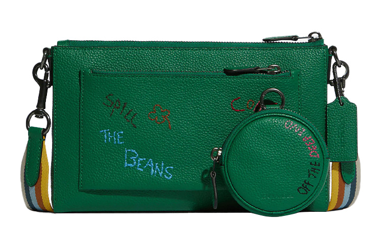 

COACH Дневник Embroidery Collaboration Holden, женская средняя сумка кроссбоди из галечной кожи, green